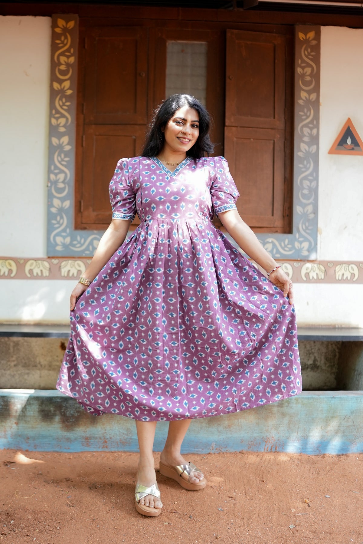 New Mangai Cotton Feeding MAXI Soft & Smooth Cotton | Invisible Vertical Feeding Zipper | Side Pockets | Back Adjustable Tie Rope |Casual & Maternity Wear (JFM)