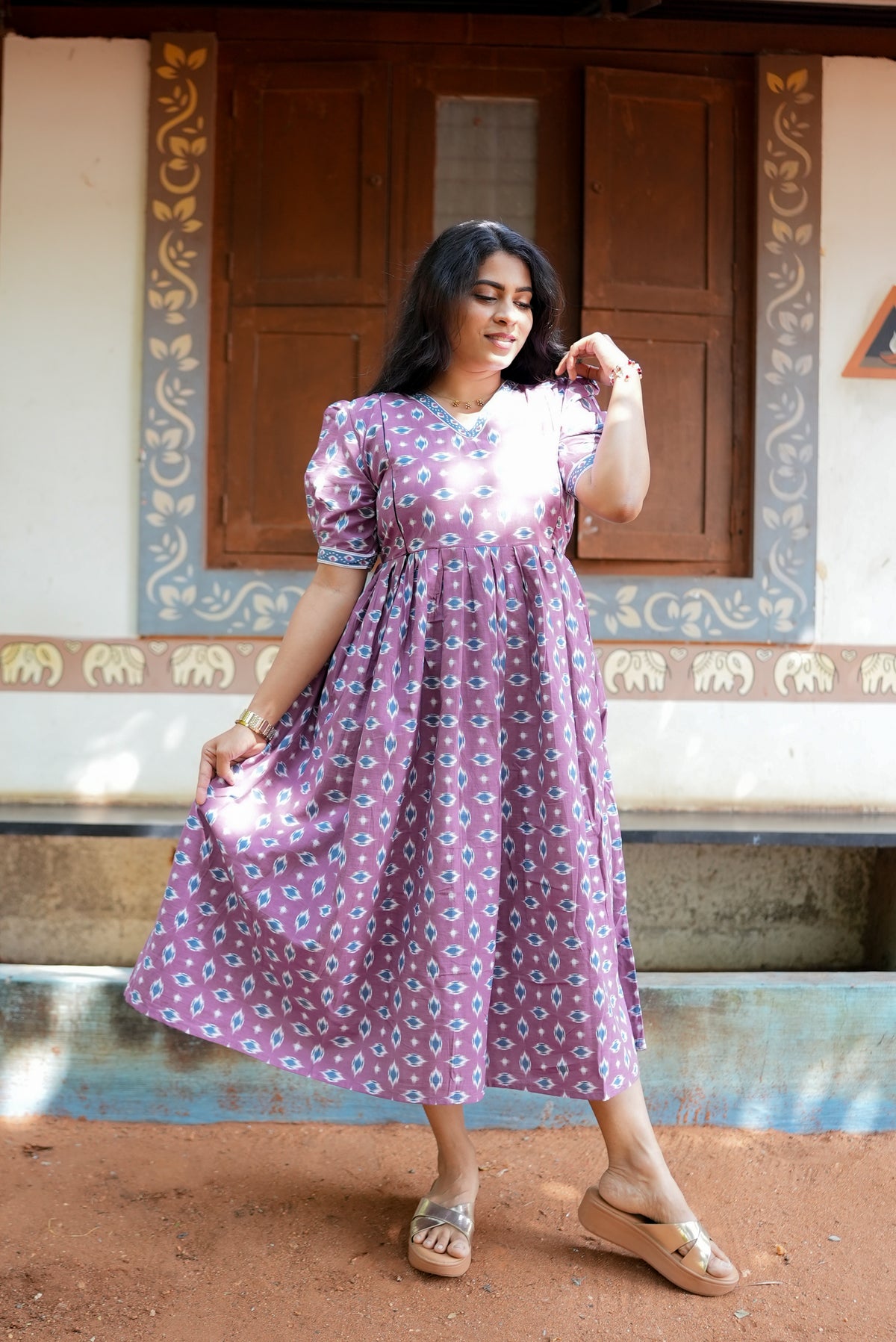 New Mangai Cotton Feeding MAXI Soft & Smooth Cotton | Invisible Vertical Feeding Zipper | Side Pockets | Back Adjustable Tie Rope |Casual & Maternity Wear (JFM)