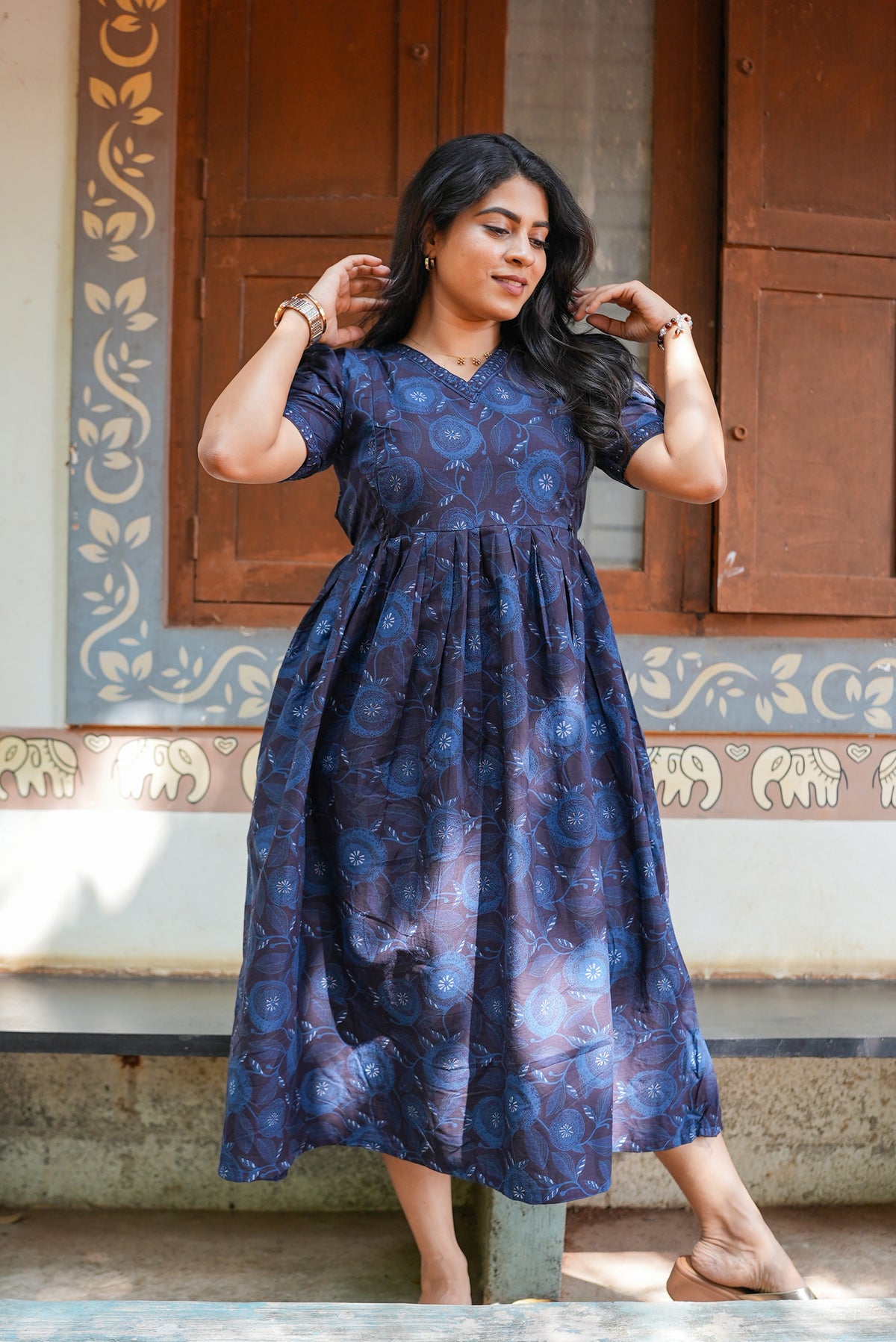 New Mangai Cotton Feeding MAXI Soft & Smooth Cotton | Invisible Vertical Feeding Zipper | Side Pockets | Back Adjustable Tie Rope |Casual & Maternity Wear (JFM)