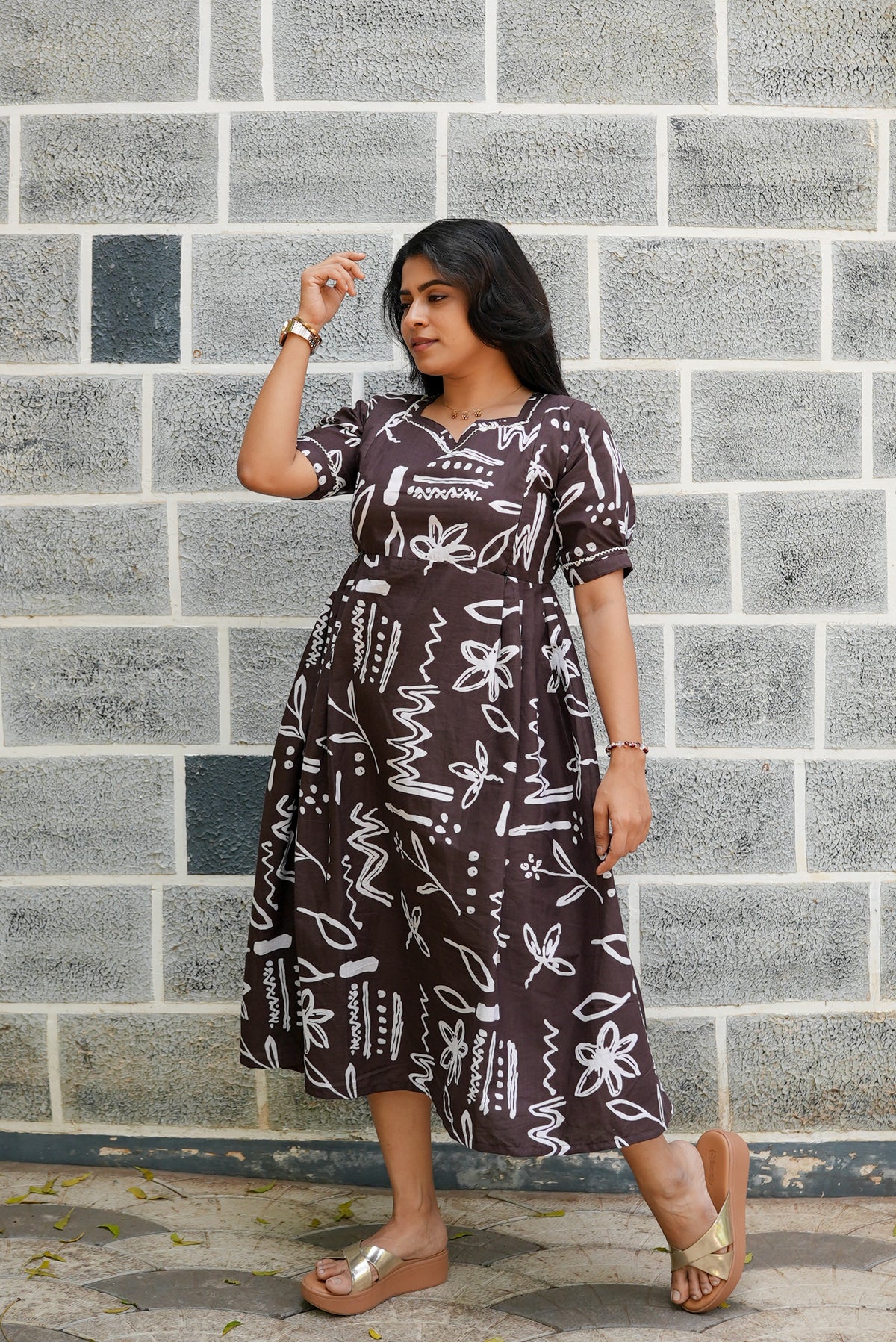 New Mangai Cotton Feeding MAXI Soft & Smooth Cotton | Invisible Vertical Feeding Zipper | Side Pockets | Back Adjustable Tie Rope |Casual & Maternity Wear (JFM)