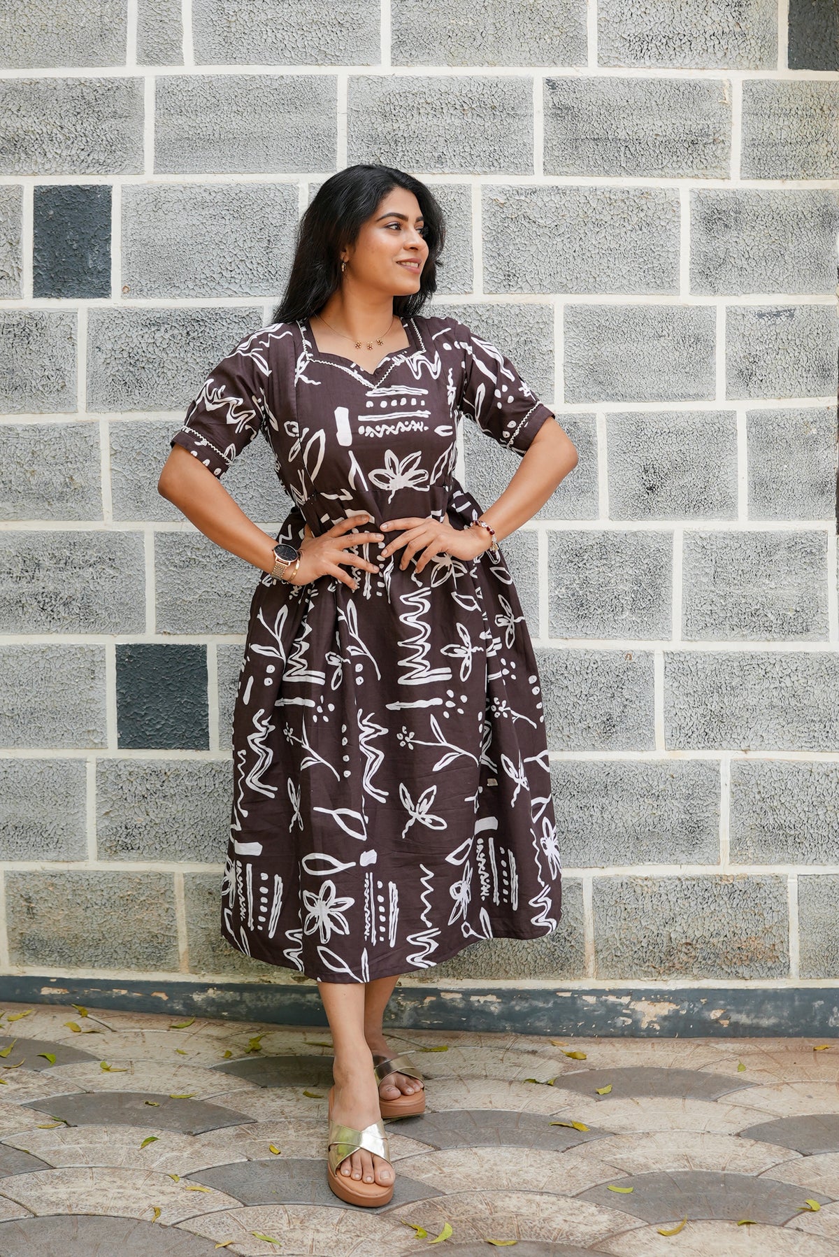 New Mangai Cotton Feeding MAXI Soft & Smooth Cotton | Invisible Vertical Feeding Zipper | Side Pockets | Back Adjustable Tie Rope |Casual & Maternity Wear (JFM)