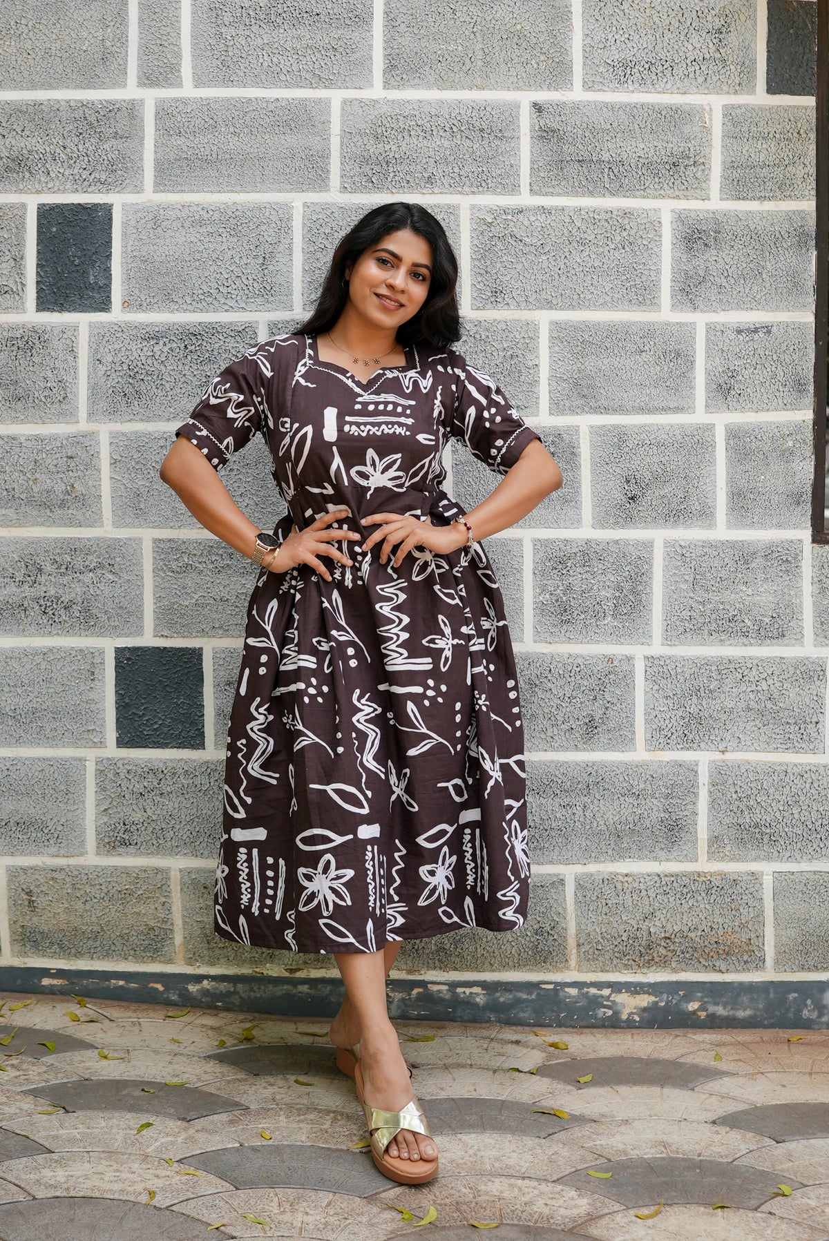 New Mangai Cotton Feeding MAXI Soft & Smooth Cotton | Invisible Vertical Feeding Zipper | Side Pockets | Back Adjustable Tie Rope |Casual & Maternity Wear (JFM)