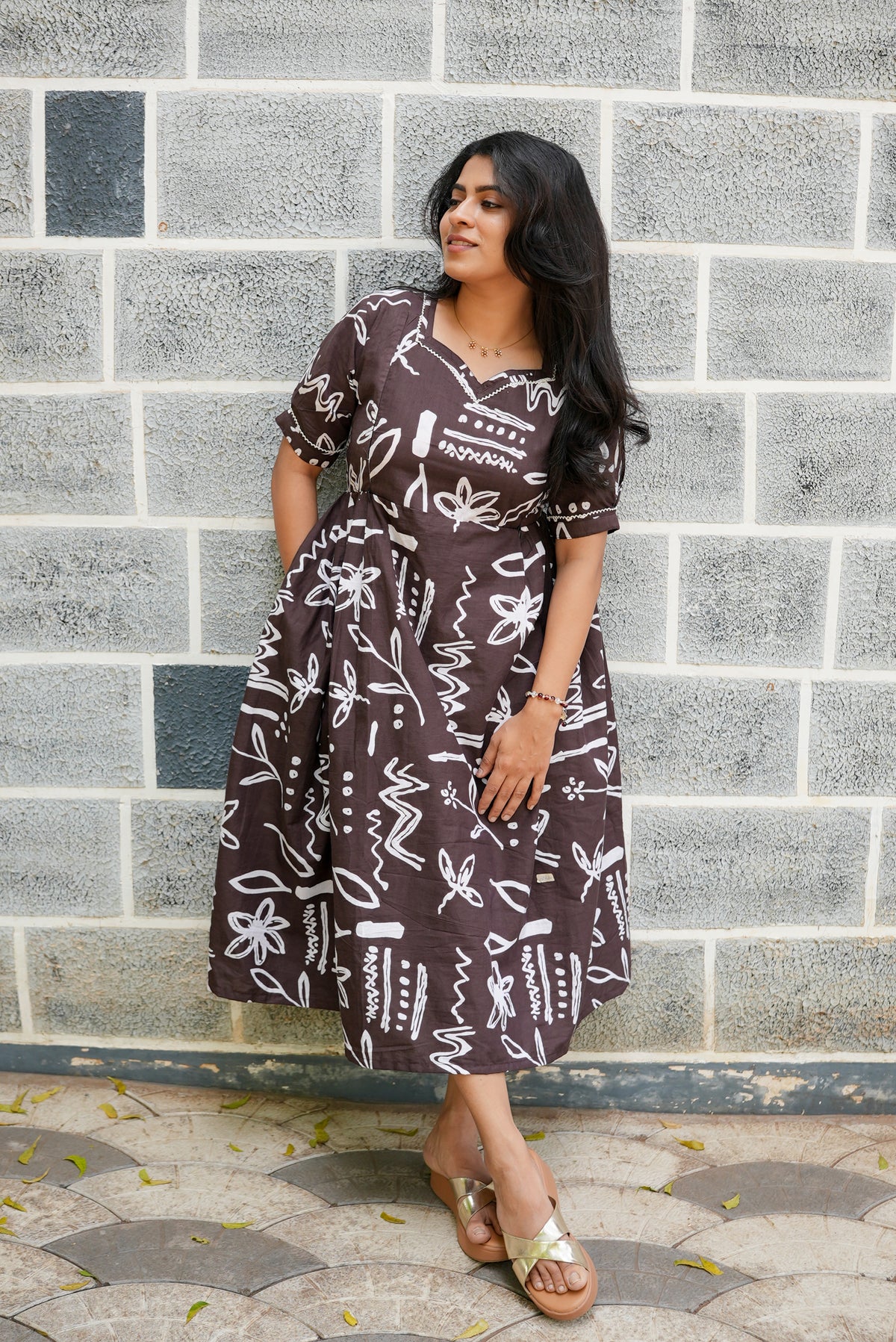 New Mangai Cotton Feeding MAXI Soft & Smooth Cotton | Invisible Vertical Feeding Zipper | Side Pockets | Back Adjustable Tie Rope |Casual & Maternity Wear (JFM)