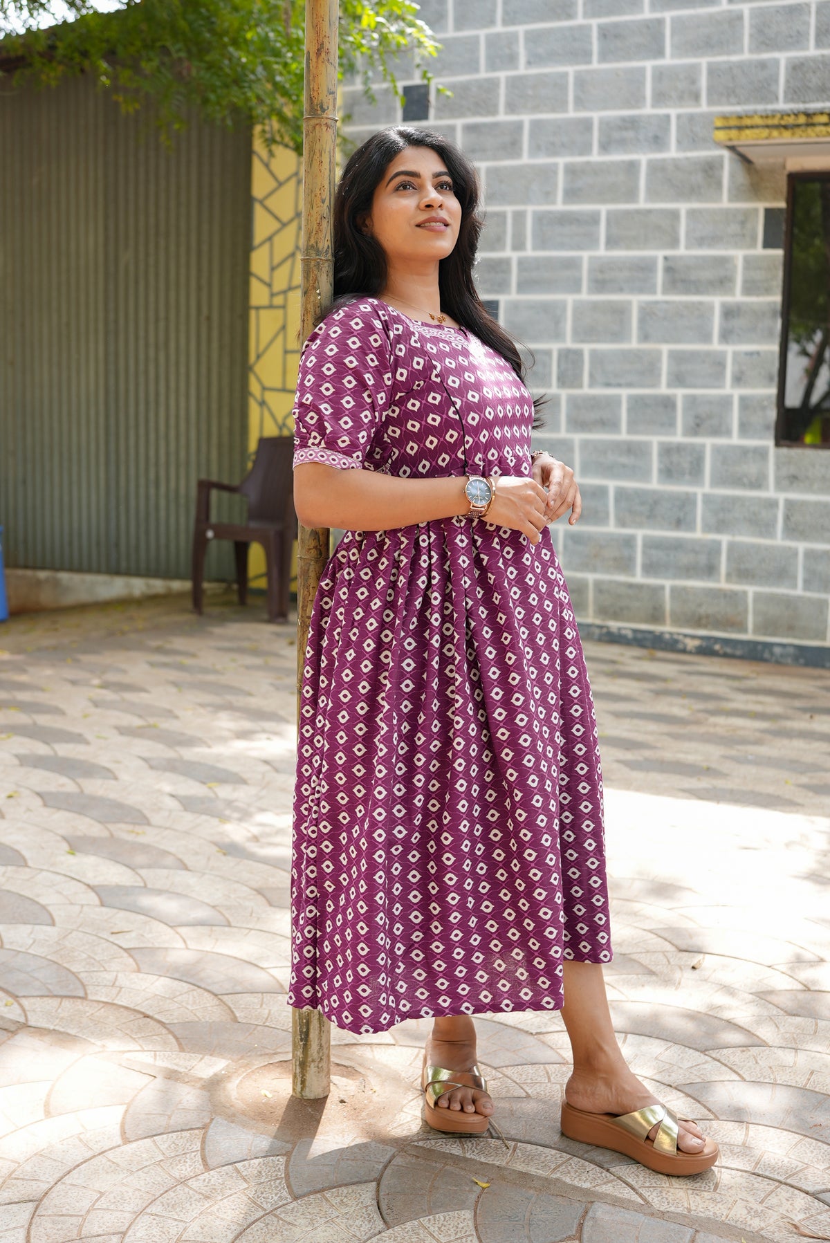 New Mangai Cotton Feeding MAXI Soft & Smooth Cotton | Invisible Vertical Feeding Zipper | Side Pockets | Back Adjustable Tie Rope |Casual & Maternity Wear (JFM)