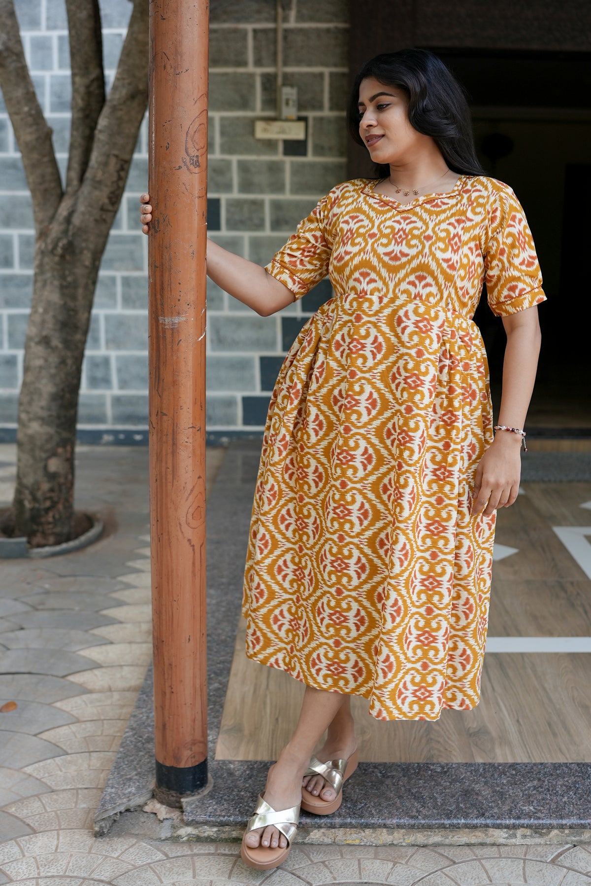 New Mangai Cotton Feeding MAXI Soft & Smooth Cotton | Invisible Vertical Feeding Zipper | Side Pockets | Back Adjustable Tie Rope |Casual & Maternity Wear (JFM)