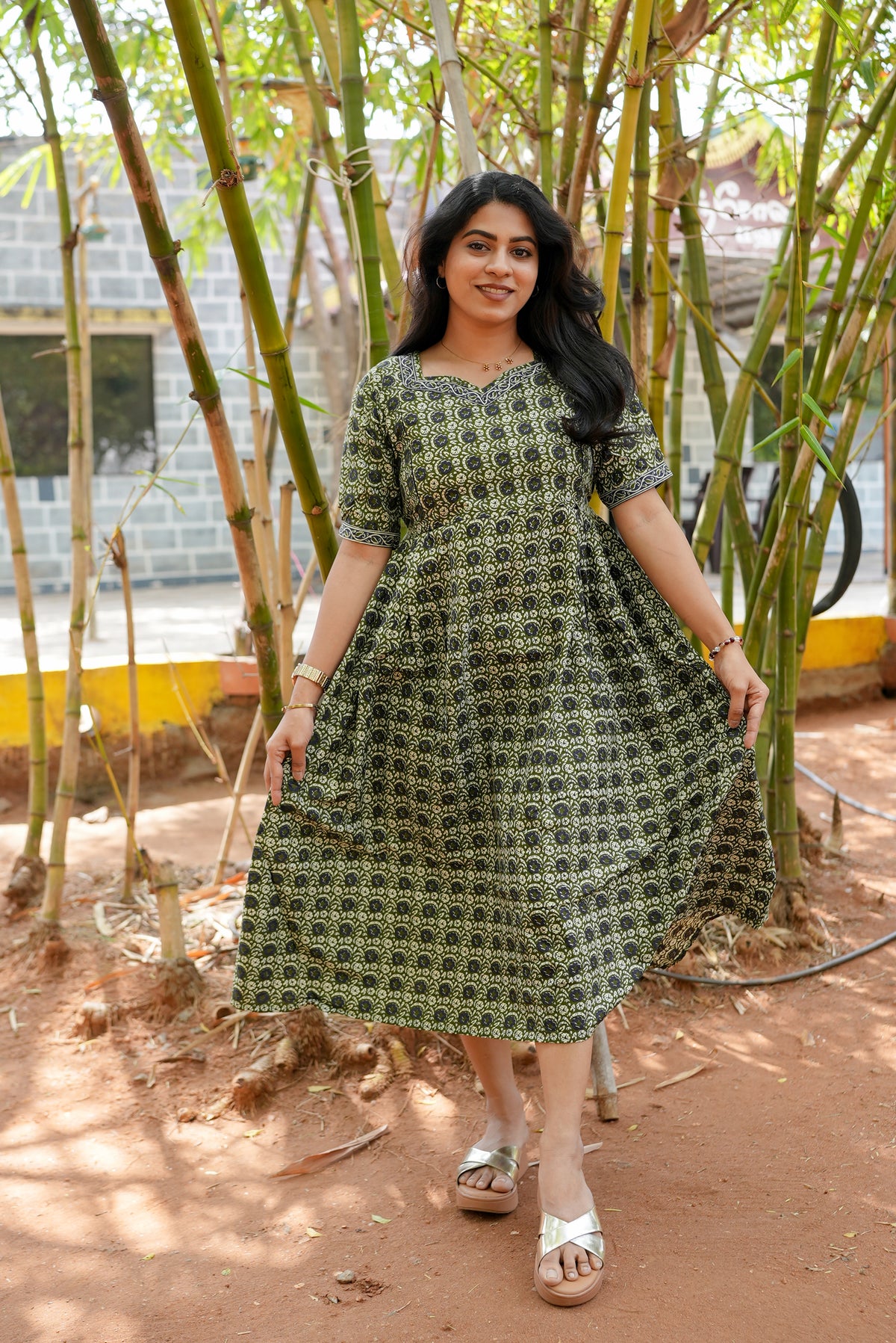 New Mangai Cotton Feeding MAXI Soft & Smooth Cotton | Invisible Vertical Feeding Zipper | Side Pockets | Back Adjustable Tie Rope |Casual & Maternity Wear (JFM)