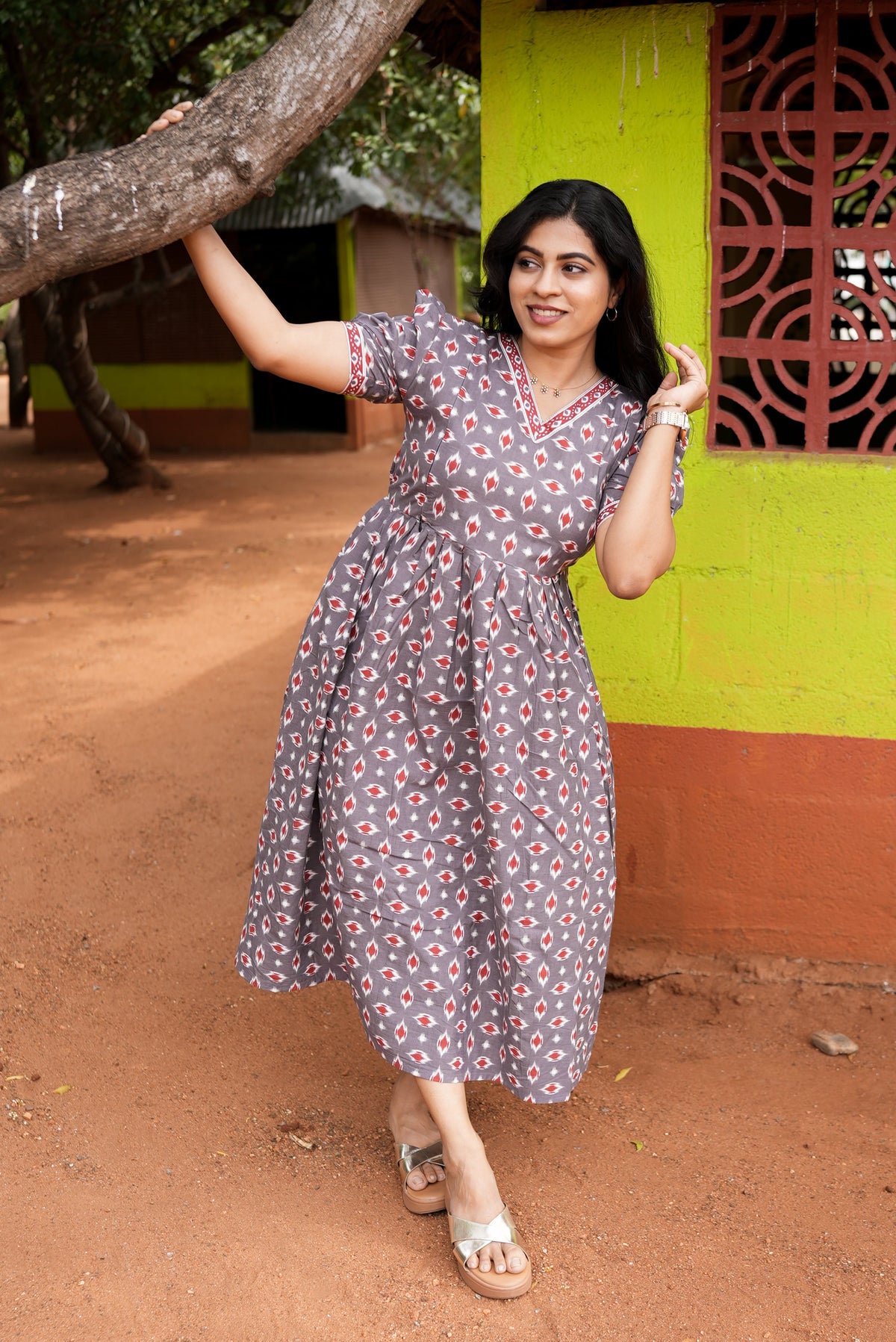 New Mangai Cotton Feeding MAXI Soft & Smooth Cotton | Invisible Vertical Feeding Zipper | Side Pockets | Back Adjustable Tie Rope |Casual & Maternity Wear (JFM)