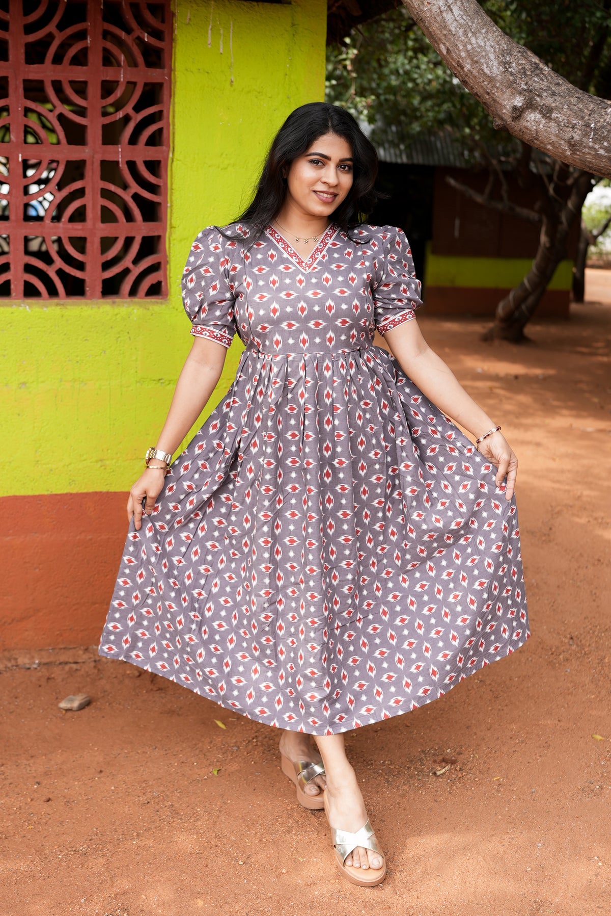 New Mangai Cotton Feeding MAXI Soft & Smooth Cotton | Invisible Vertical Feeding Zipper | Side Pockets | Back Adjustable Tie Rope |Casual & Maternity Wear (JFM)