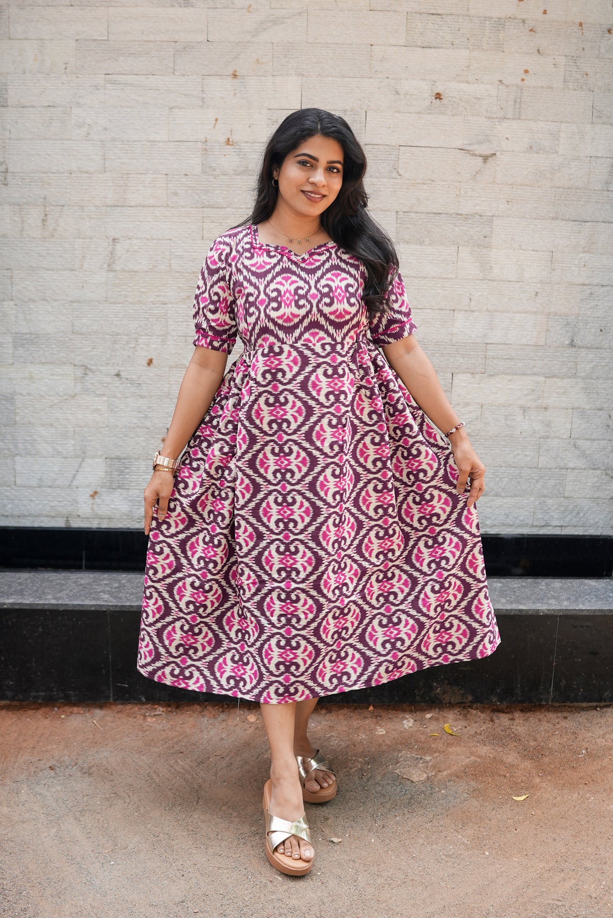 New Mangai Cotton Feeding MAXI Soft & Smooth Cotton | Invisible Vertical Feeding Zipper | Side Pockets | Back Adjustable Tie Rope |Casual & Maternity Wear (JFM)