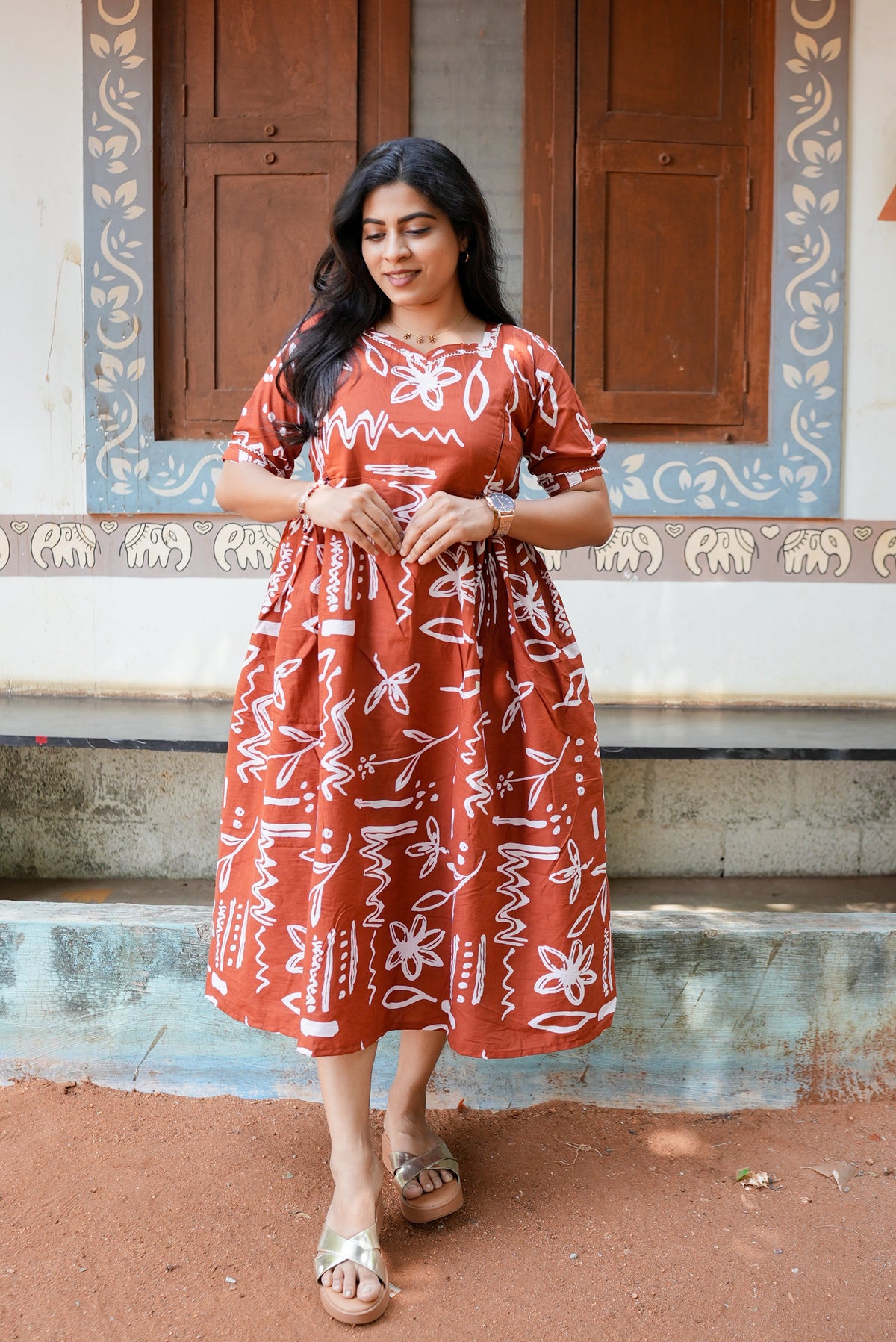 New Mangai Cotton Feeding MAXI Soft & Smooth Cotton | Invisible Vertical Feeding Zipper | Side Pockets | Back Adjustable Tie Rope |Casual & Maternity Wear (JFM)