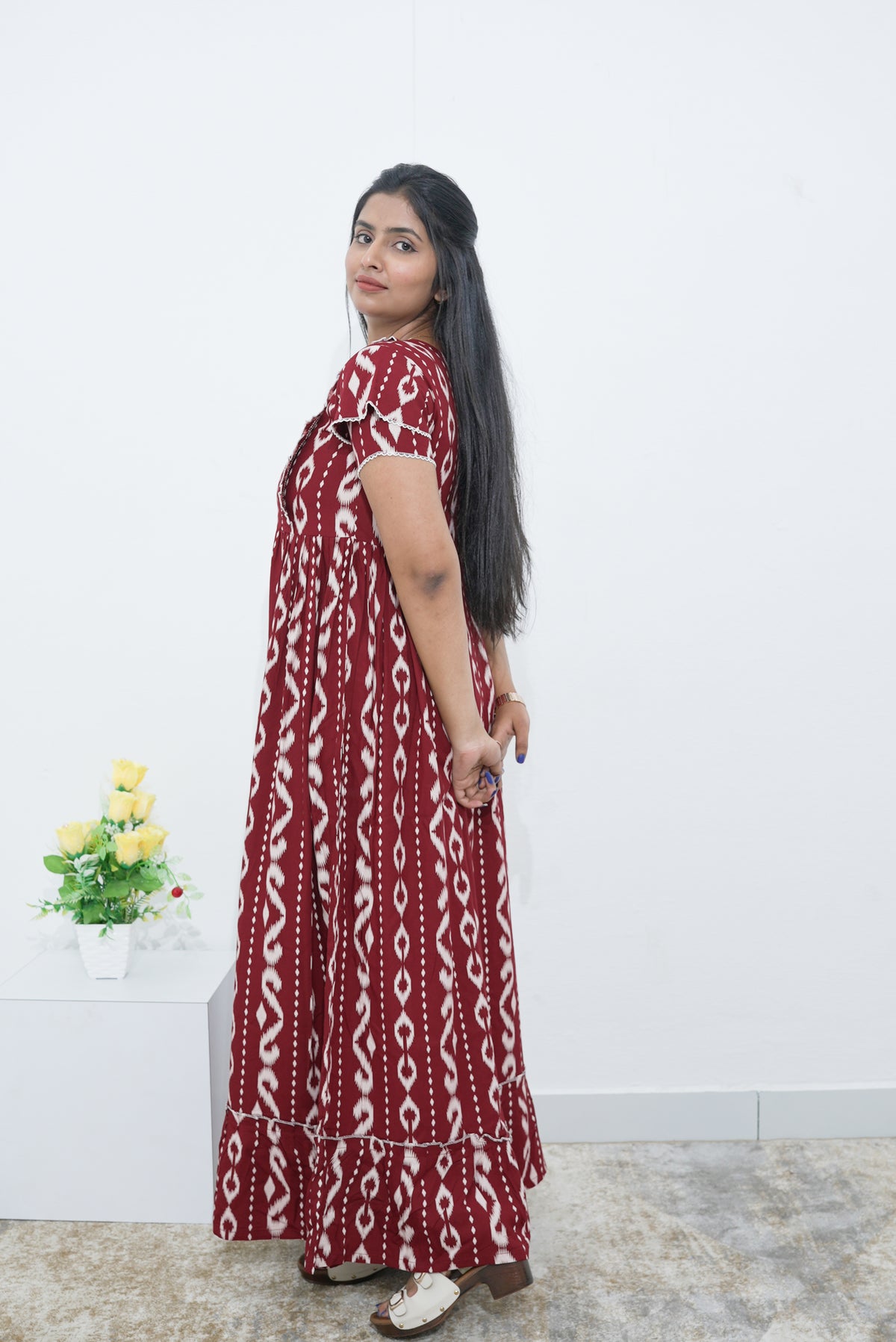 MANGAI Rayon Frock Nighties | Front Open Lengthy Zipper Comforts Feeding | Fancy Double Layered Sleeve's | Post & Pre Pregnancy's and Casual Wear | Side Pocket |Versatile Rayon Frock Night Gown's for Stylish Women's (RPW)