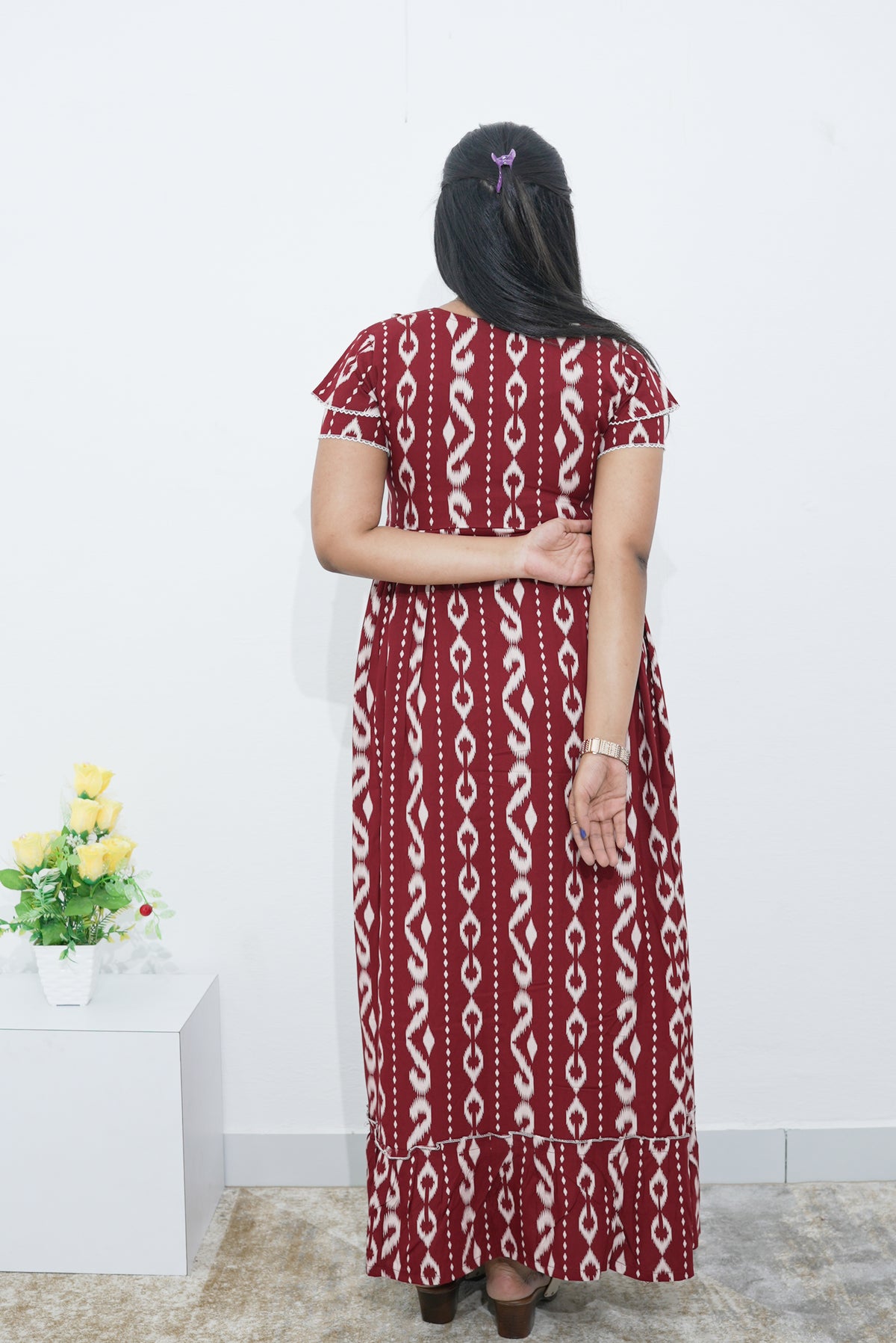 MANGAI Rayon Frock Nighties | Front Open Lengthy Zipper Comforts Feeding | Fancy Double Layered Sleeve's | Post & Pre Pregnancy's and Casual Wear | Side Pocket |Versatile Rayon Frock Night Gown's for Stylish Women's (RPW)