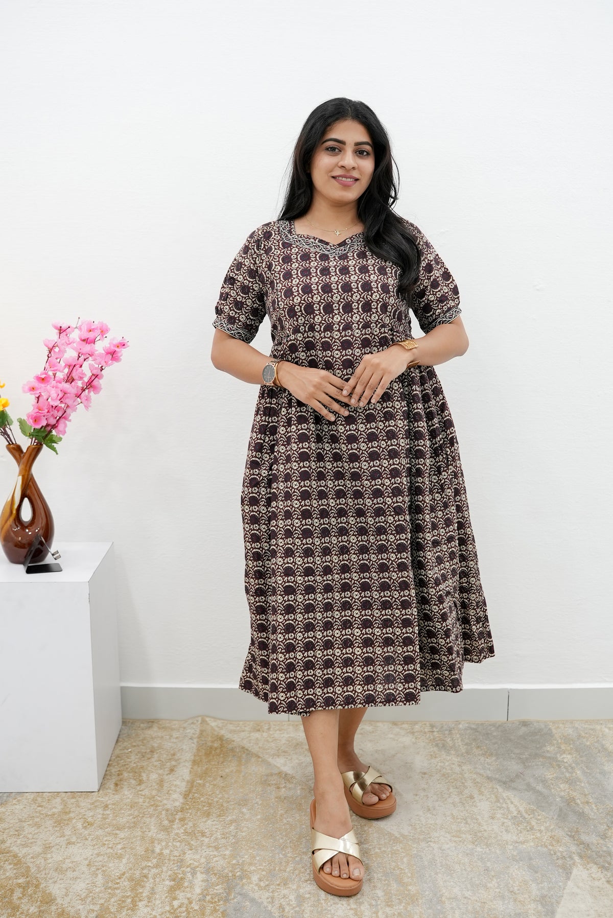 New Mangai Cotton Feeding MAXI Soft & Smooth Cotton | Invisible Vertical Feeding Zipper | Side Pockets | Back Adjustable Tie Rope |Casual & Maternity Wear (JFM)