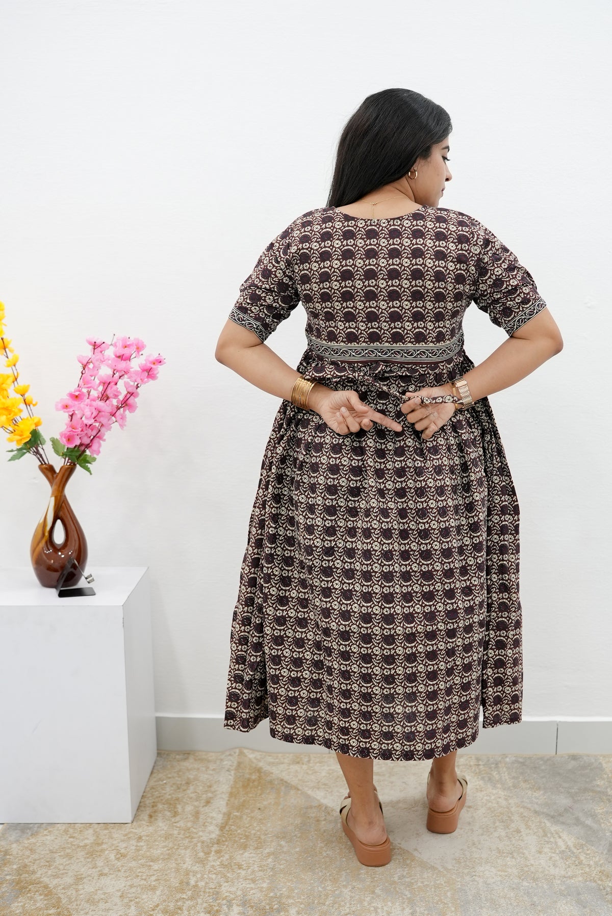 New Mangai Cotton Feeding MAXI Soft & Smooth Cotton | Invisible Vertical Feeding Zipper | Side Pockets | Back Adjustable Tie Rope |Casual & Maternity Wear (JFM)