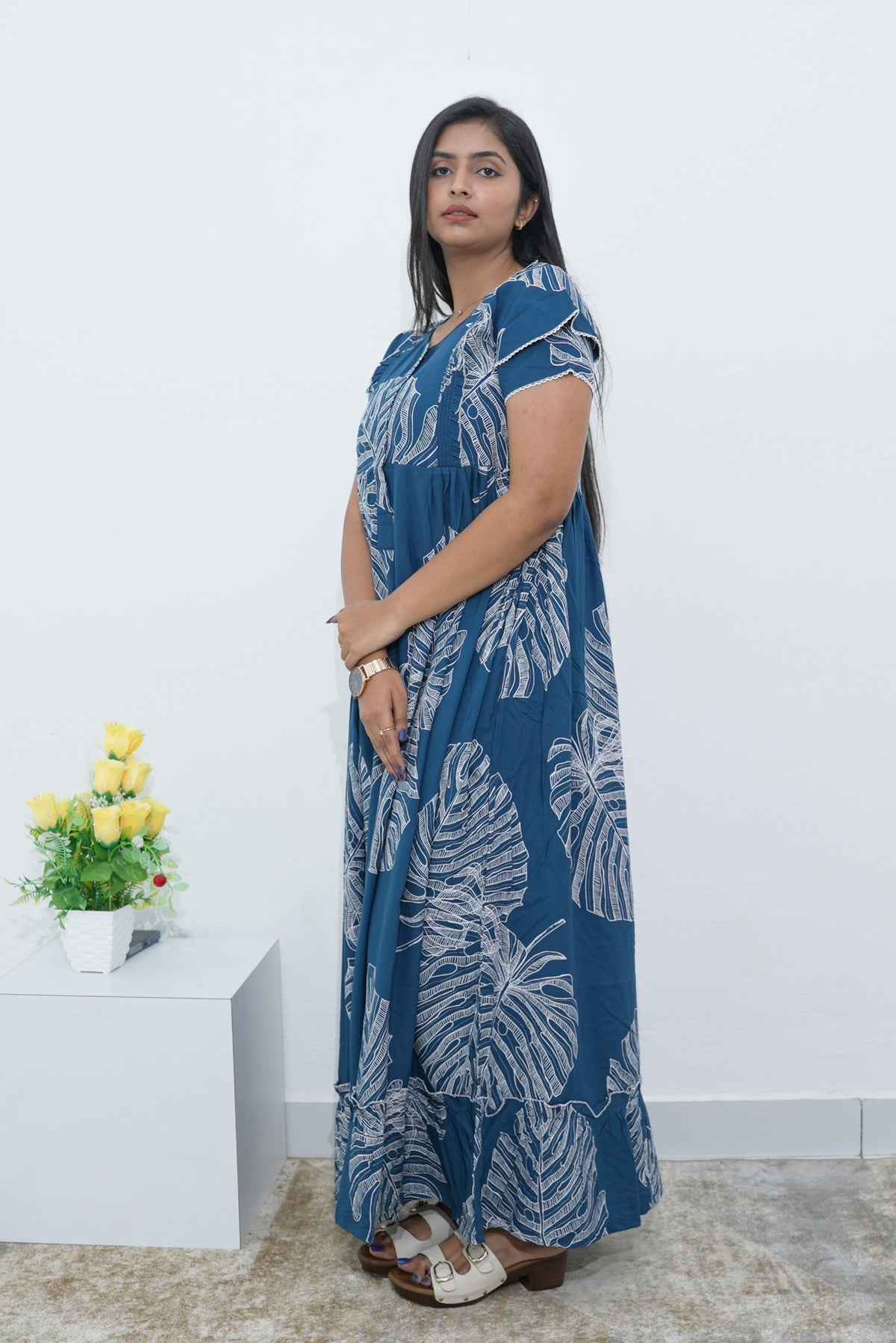MANGAI Rayon Frock Nighties | Front Open Lengthy Zipper Comforts Feeding | Fancy Double Layered Sleeve's | Post & Pre Pregnancy's and Casual Wear | Side Pocket |Versatile Rayon Frock Night Gown's for Stylish Women's (RPW)