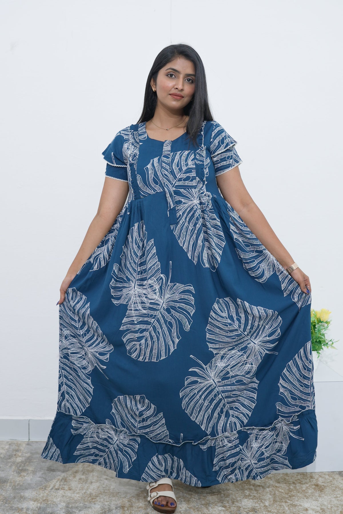 MANGAI Rayon Frock Nighties | Front Open Lengthy Zipper Comforts Feeding | Fancy Double Layered Sleeve's | Post & Pre Pregnancy's and Casual Wear | Side Pocket |Versatile Rayon Frock Night Gown's for Stylish Women's (RPW)