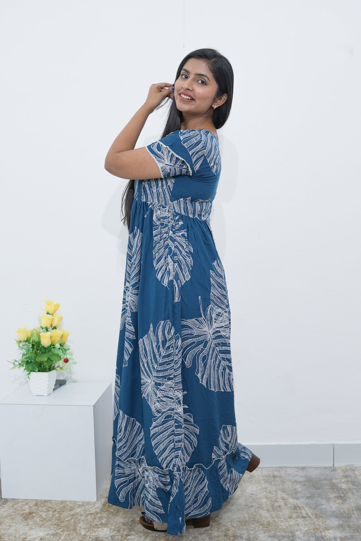 MANGAI Rayon Frock Nighties | Front Open Lengthy Zipper Comforts Feeding | Fancy Double Layered Sleeve's | Post & Pre Pregnancy's and Casual Wear | Side Pocket |Versatile Rayon Frock Night Gown's for Stylish Women's (RPW)