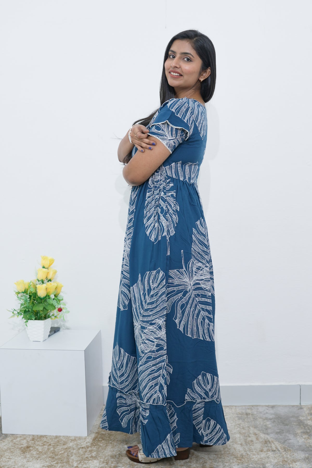 MANGAI Rayon Frock Nighties | Front Open Lengthy Zipper Comforts Feeding | Fancy Double Layered Sleeve's | Post & Pre Pregnancy's and Casual Wear | Side Pocket |Versatile Rayon Frock Night Gown's for Stylish Women's (RPW)