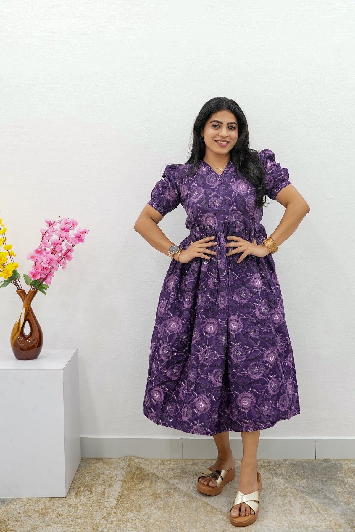 New Mangai Cotton Feeding MAXI Soft & Smooth Cotton | Invisible Vertical Feeding Zipper | Side Pockets | Back Adjustable Tie Rope |Casual & Maternity Wear (JFM)