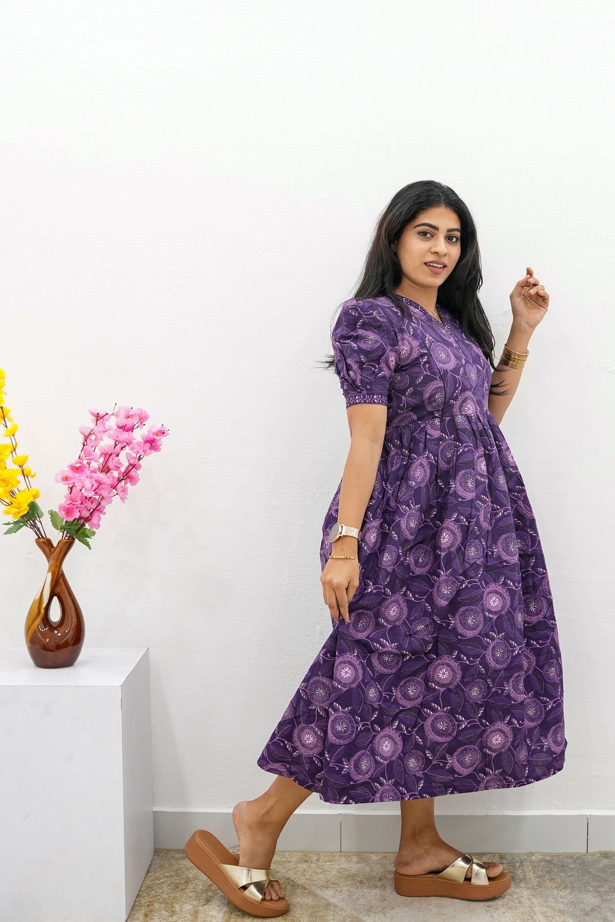 New Mangai Cotton Feeding MAXI Soft & Smooth Cotton | Invisible Vertical Feeding Zipper | Side Pockets | Back Adjustable Tie Rope |Casual & Maternity Wear (JFM)