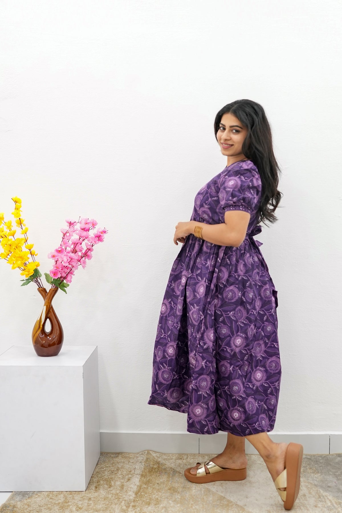 New Mangai Cotton Feeding MAXI Soft & Smooth Cotton | Invisible Vertical Feeding Zipper | Side Pockets | Back Adjustable Tie Rope |Casual & Maternity Wear (JFM)