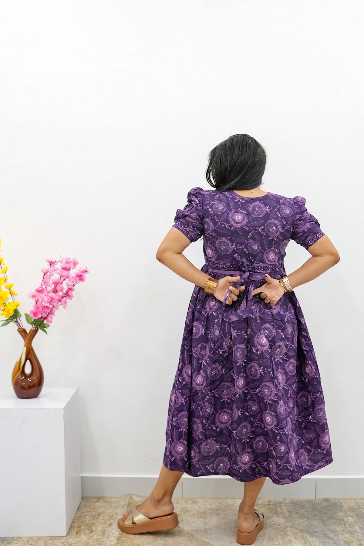 New Mangai Cotton Feeding MAXI Soft & Smooth Cotton | Invisible Vertical Feeding Zipper | Side Pockets | Back Adjustable Tie Rope |Casual & Maternity Wear (JFM)