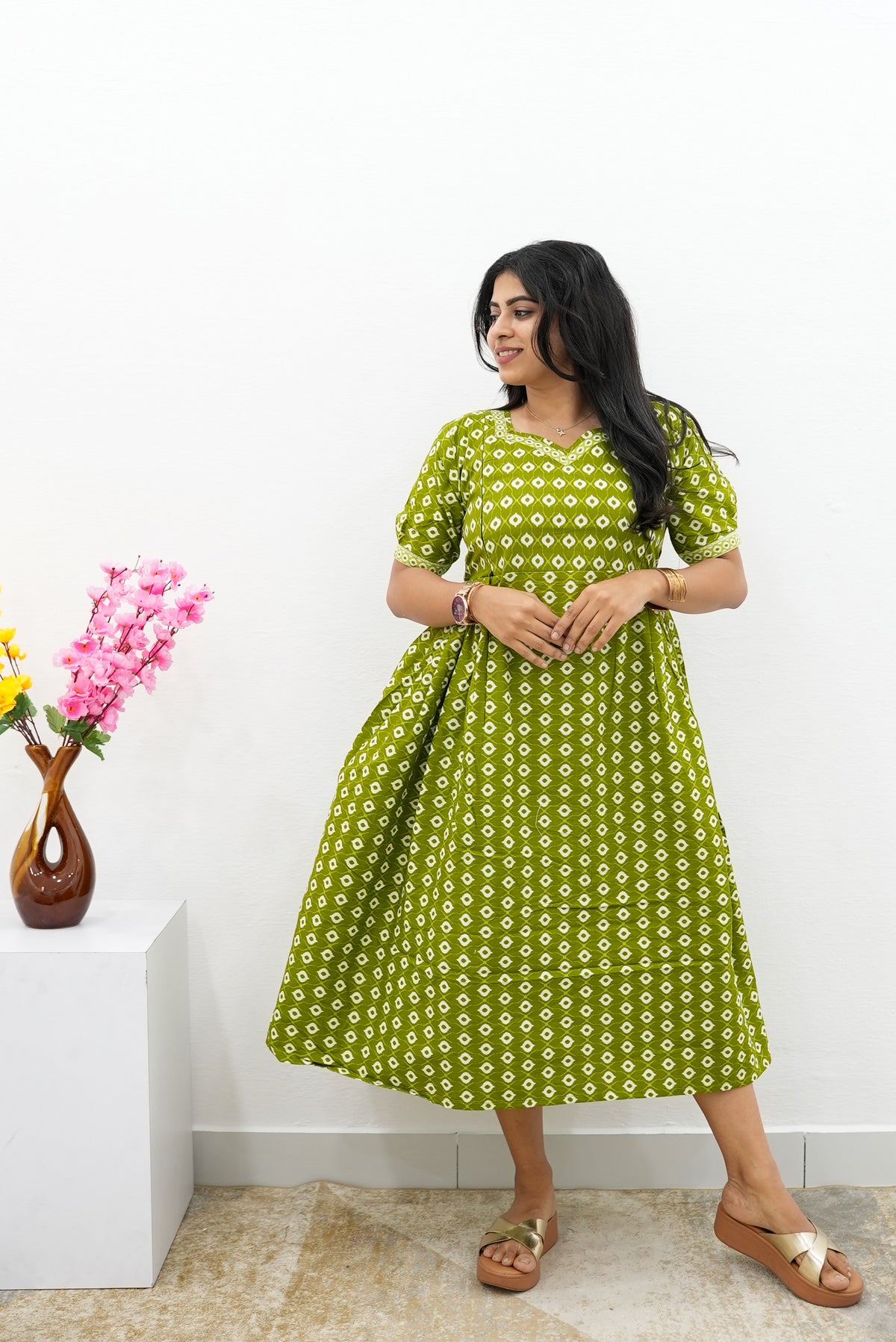 New Mangai Cotton Feeding MAXI Soft & Smooth Cotton | Invisible Vertical Feeding Zipper | Side Pockets | Back Adjustable Tie Rope |Casual & Maternity Wear (JFM)