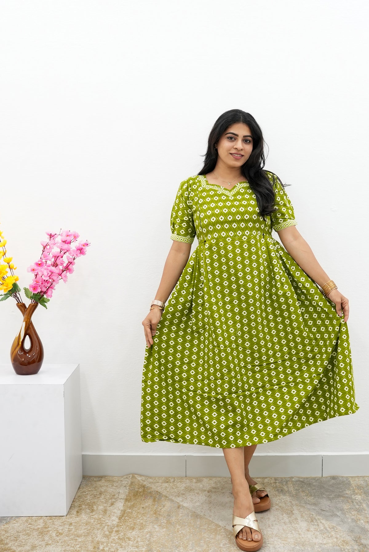 New Mangai Cotton Feeding MAXI Soft & Smooth Cotton | Invisible Vertical Feeding Zipper | Side Pockets | Back Adjustable Tie Rope |Casual & Maternity Wear (JFM)