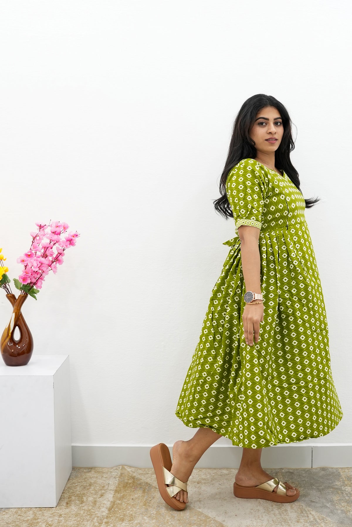 New Mangai Cotton Feeding MAXI Soft & Smooth Cotton | Invisible Vertical Feeding Zipper | Side Pockets | Back Adjustable Tie Rope |Casual & Maternity Wear (JFM)