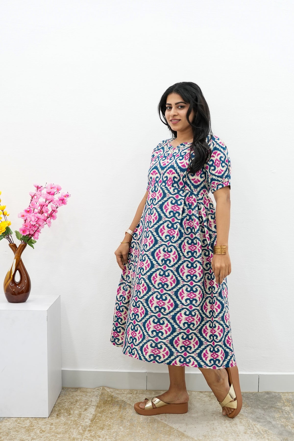 New Mangai Cotton Feeding MAXI Soft & Smooth Cotton | Invisible Vertical Feeding Zipper | Side Pockets | Back Adjustable Tie Rope |Casual & Maternity Wear (JFM)