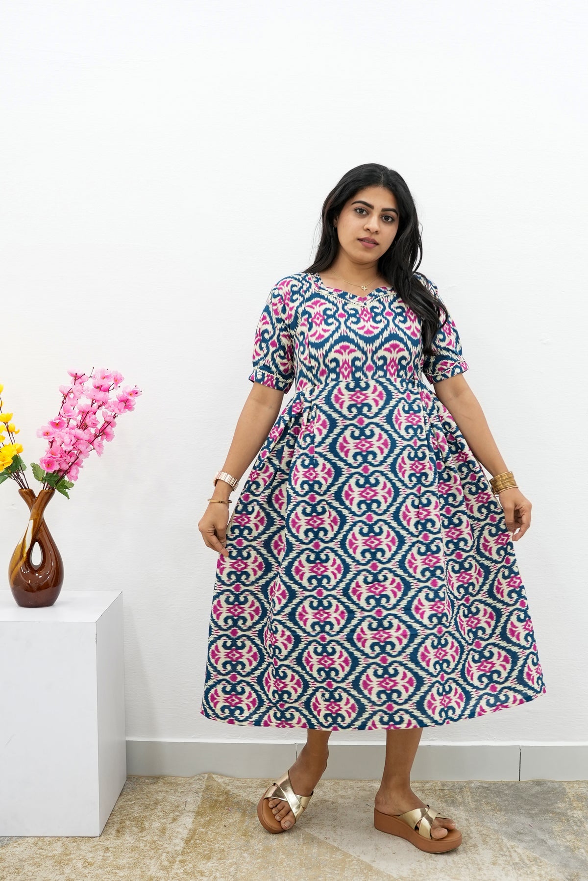 New Mangai Cotton Feeding MAXI Soft & Smooth Cotton | Invisible Vertical Feeding Zipper | Side Pockets | Back Adjustable Tie Rope |Casual & Maternity Wear (JFM)