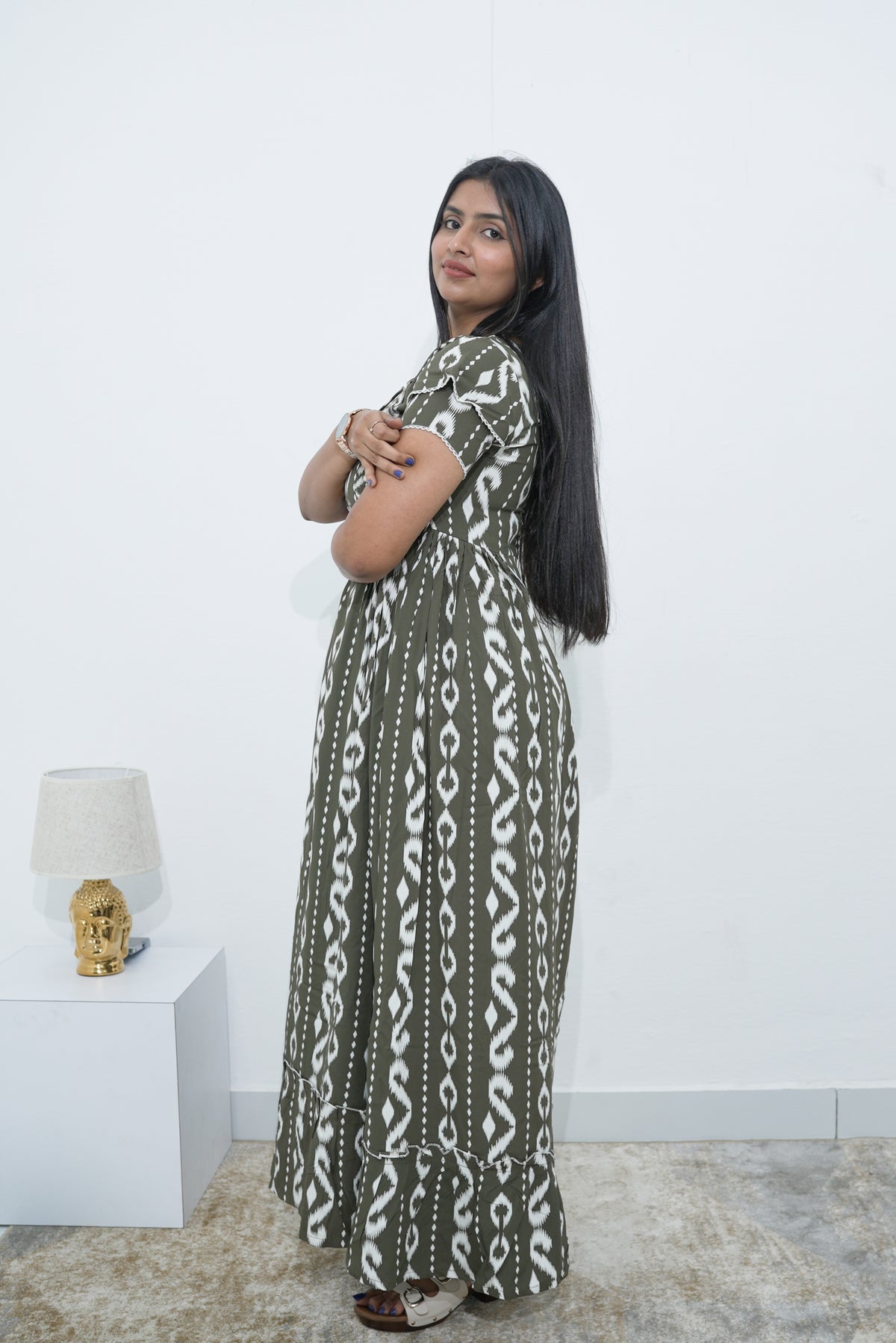 MANGAI Rayon Frock Nighties | Front Open Lengthy Zipper Comforts Feeding | Fancy Double Layered Sleeve's | Post & Pre Pregnancy's and Casual Wear | Side Pocket |Versatile Rayon Frock Night Gown's for Stylish Women's (RPW)