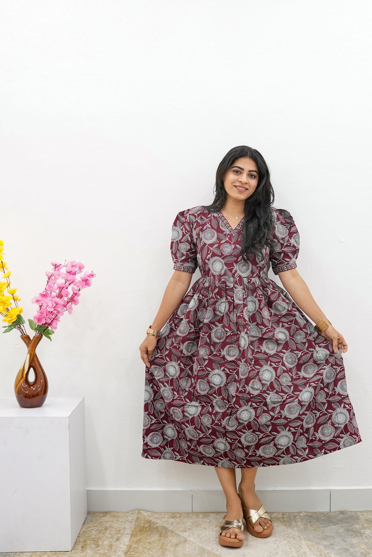 New Mangai Cotton Feeding MAXI Soft & Smooth Cotton | Invisible Vertical Feeding Zipper | Side Pockets | Back Adjustable Tie Rope |Casual & Maternity Wear (JFM)