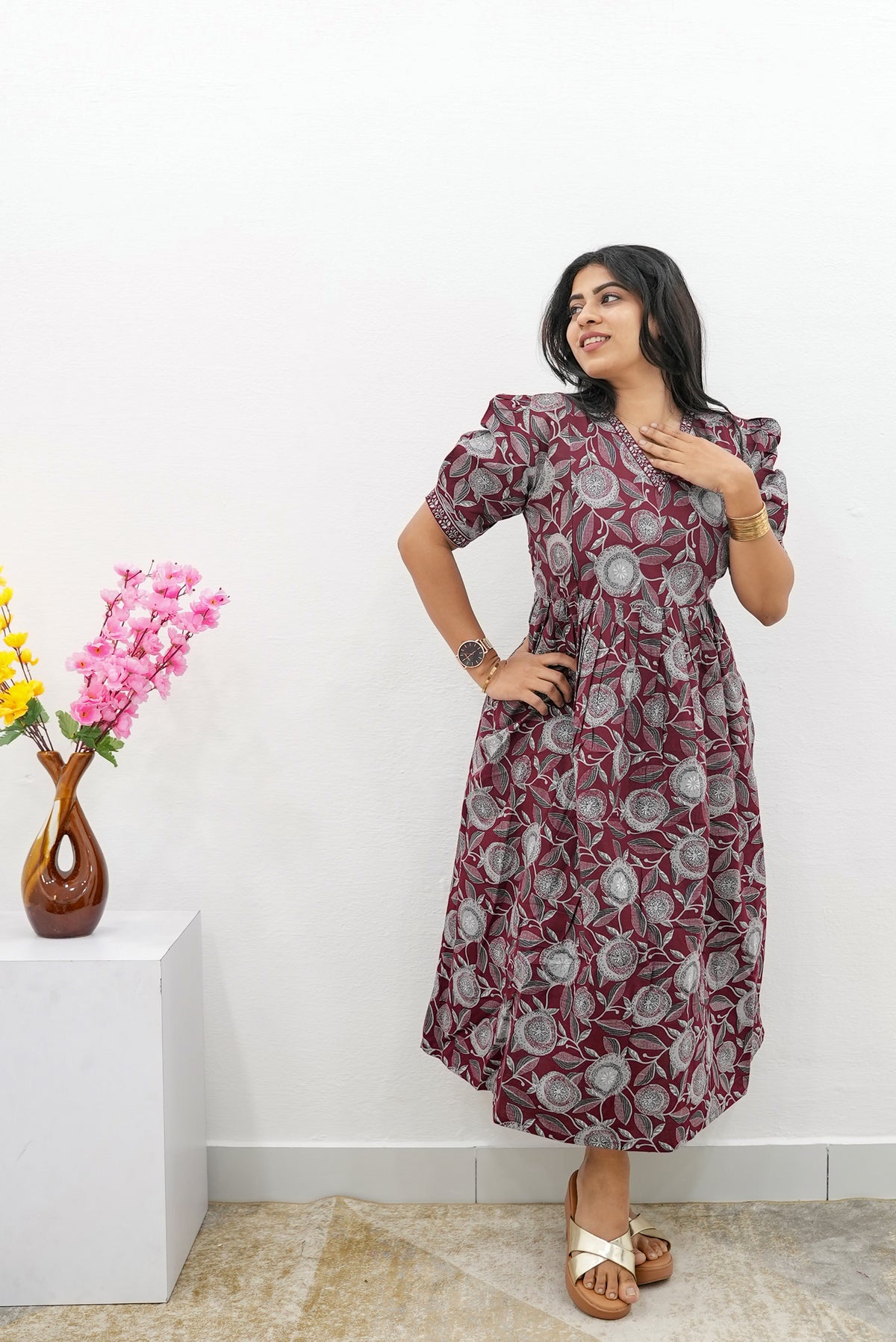 New Mangai Cotton Feeding MAXI Soft & Smooth Cotton | Invisible Vertical Feeding Zipper | Side Pockets | Back Adjustable Tie Rope |Casual & Maternity Wear (JFM)