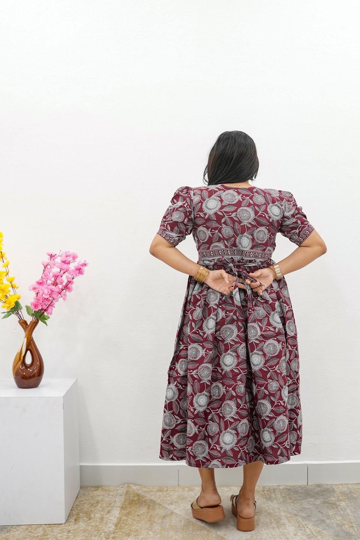 New Mangai Cotton Feeding MAXI Soft & Smooth Cotton | Invisible Vertical Feeding Zipper | Side Pockets | Back Adjustable Tie Rope |Casual & Maternity Wear (JFM)