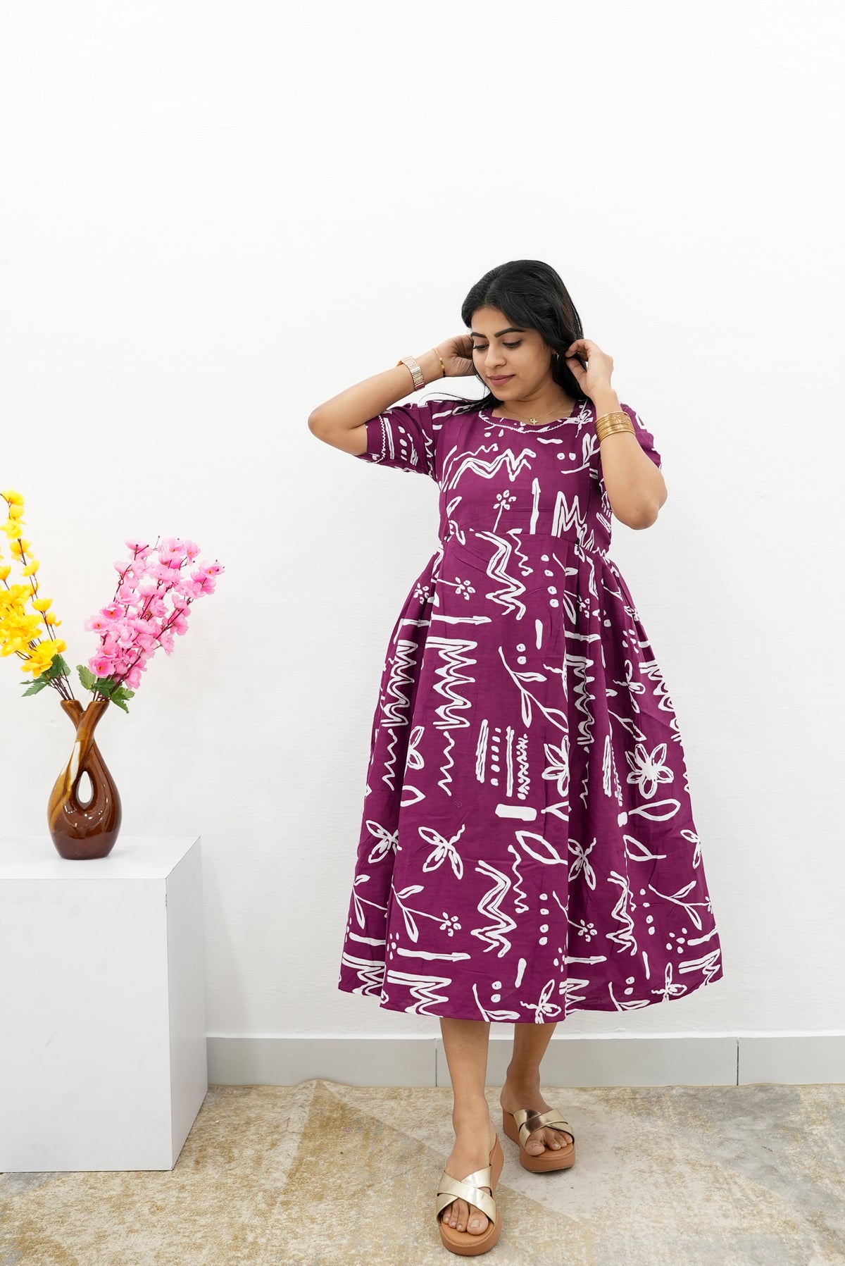 New Mangai Cotton Feeding MAXI Soft & Smooth Cotton | Invisible Vertical Feeding Zipper | Side Pockets | Back Adjustable Tie Rope |Casual & Maternity Wear (JFM)