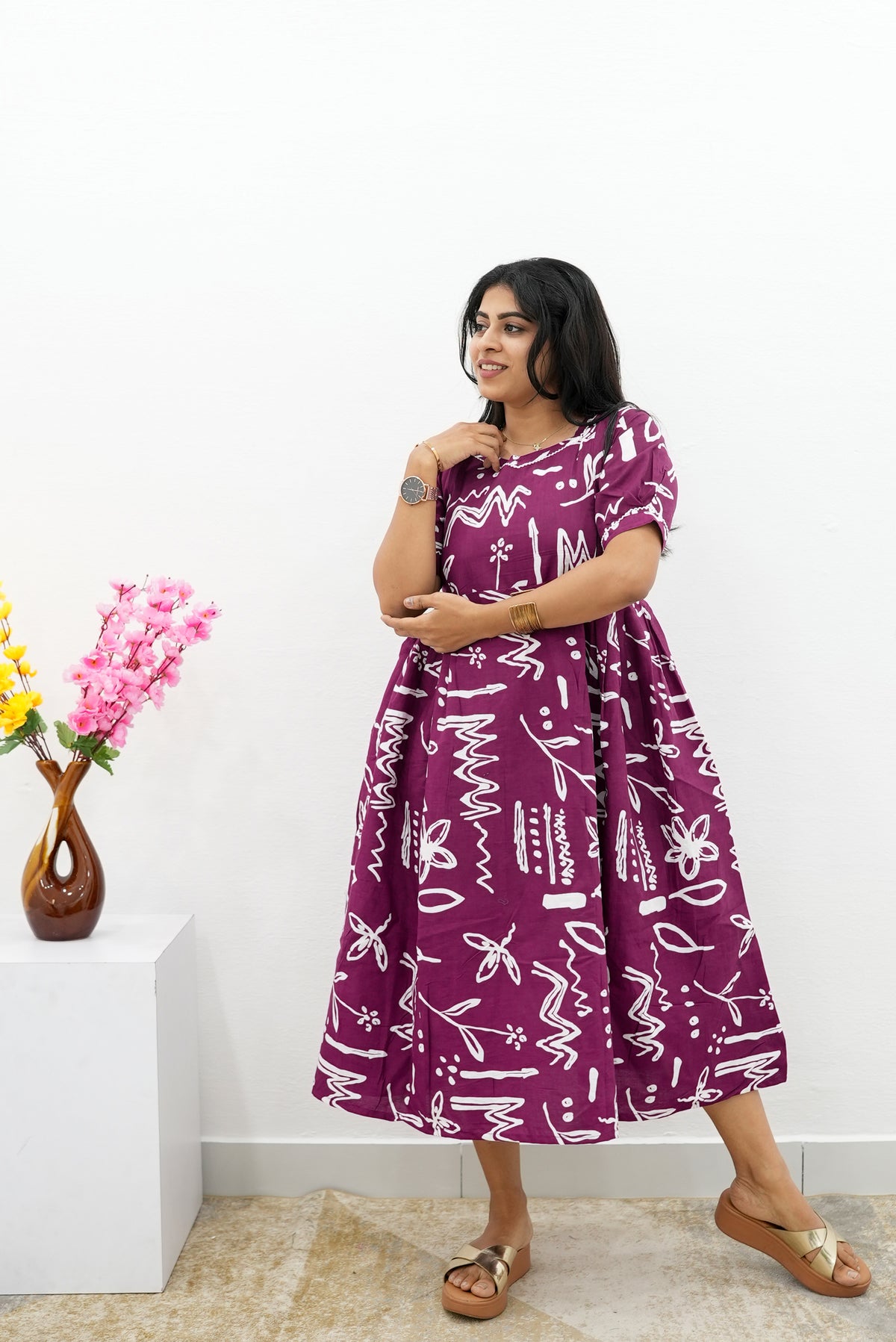 New Mangai Cotton Feeding MAXI Soft & Smooth Cotton | Invisible Vertical Feeding Zipper | Side Pockets | Back Adjustable Tie Rope |Casual & Maternity Wear (JFM)