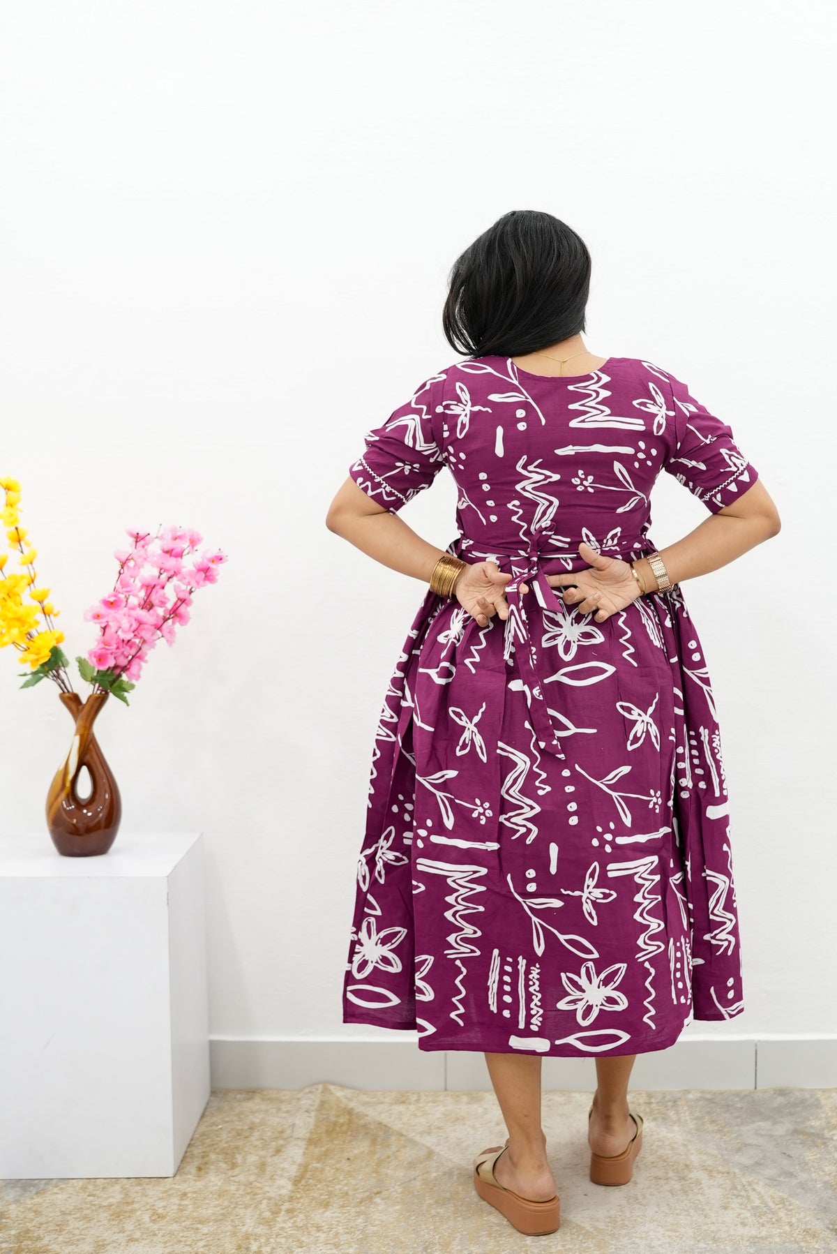 New Mangai Cotton Feeding MAXI Soft & Smooth Cotton | Invisible Vertical Feeding Zipper | Side Pockets | Back Adjustable Tie Rope |Casual & Maternity Wear (JFM)