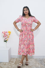 Rayon Colourful Foil Printing Gathering Frock Model Nighties | Side Pocket and Gathering Front Rope | Fancy Sleeve & Maxi Frock Nightwear for Stylish Women's (FGF)