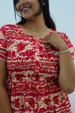 Turquoise Wave Rayon Foil Print Maxi Frock – Double Frill Sleeve Summer Dress with Adjustable Waist & Side Pockets MAXI Frock