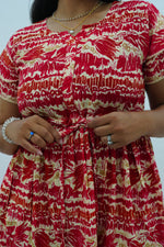 Turquoise Wave Rayon Foil Print Maxi Frock – Double Frill Sleeve Summer Dress with Adjustable Waist & Side Pockets MAXI Frock