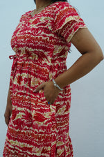 Turquoise Wave Rayon Foil Print Maxi Frock – Double Frill Sleeve Summer Dress with Adjustable Waist & Side Pockets MAXI Frock