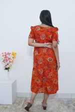 Rayon Colourful Foil Printing Gathering Frock Model Nighties | Side Pocket and Gathering Front Rope | Fancy Sleeve & Maxi Frock Nightwear for Stylish Women's (FGF)