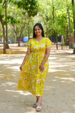 Radiant Fuchsia Lily Rayon Foil Maxi Frock – Butterfly Frill Sleeve Summer Dress with Adjustable Tie Waist & Pockets - Foil Embellished Design MAXI Frock