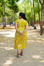 Radiant Fuchsia Lily Rayon Foil Maxi Frock – Butterfly Frill Sleeve Summer Dress with Adjustable Tie Waist & Pockets - Foil Embellished Design MAXI Frock