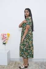 Rayon Colourful Foil Printing Gathering Frock Model Nighties | Side Pocket and Gathering Front Rope | Fancy Sleeve & Maxi Frock Nightwear for Stylish Women's (FGF)