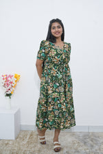 Rayon Colourful Foil Printing Gathering Frock Model Nighties | Side Pocket and Gathering Front Rope | Fancy Sleeve & Maxi Frock Nightwear for Stylish Women's (FGF)