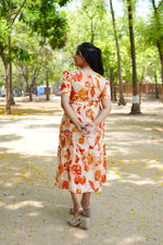 Floral Bliss Sage Green Rayon Foil Print Maxi Dress – Puff Sleeve A-Line Frock with Adjustable Waist Tie & Pockets - Breathable Fabric MAXI Frock