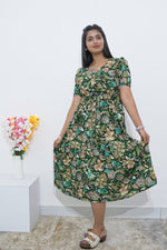 Rayon Colourful Foil Printing Gathering Frock Model Nighties | Side Pocket and Gathering Front Rope | Fancy Sleeve & Maxi Frock Nightwear for Stylish Women's (FGF)