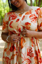 Floral Bliss Sage Green Rayon Foil Print Maxi Dress – Puff Sleeve A-Line Frock with Adjustable Waist Tie & Pockets - Breathable Fabric MAXI Frock